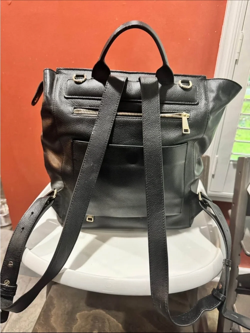 Mina Baie Black Leather Baby Backpack
